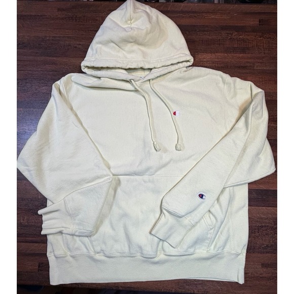 Vintage reverse weave champion hoodie.  Pastel yellow size large. - Picture 2 of 8
